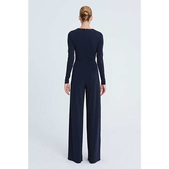 NWT Halston Kathryn Navy Jersey Twist Front Jumpsuit with Cutouts Size 2, 10 - Picture 5 of 5